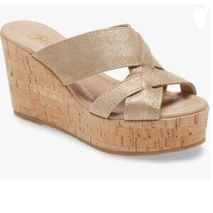 FOWT Gold Cork Wedge Sandals Cross Strappy High Platform Open Toe Slippers